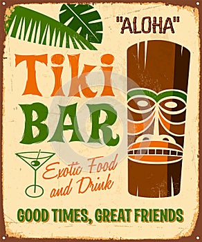 Vintage Rusty Aloha Tiki Bar Metal Sign. photo