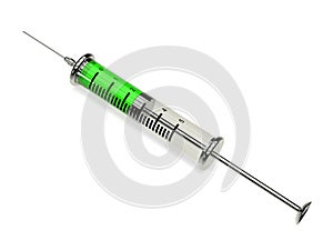 Vintage metal syringe with serum 3d rendering