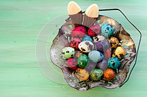 Vintage Metall Easter Eggs Basket and Chocolade Bunny Ears