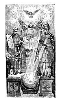 Uralt metaphorisch zeichnung aus biblisch engel a der Papst um der globus 