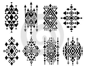 Vintage mexican aztec tribal traditional vector logo design, navajo prints set