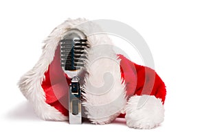 Vintage mic with santa hat