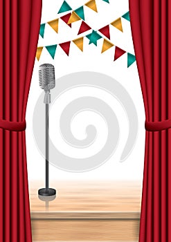 vintage mic on a stage. Vector illustration decorative design