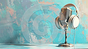 The vintage microphone and headphones.AI generated image
