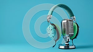 The vintage microphone and headphones.AI generated image