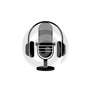 Vintage microphone and headphones icon or logo