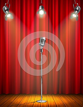 Vintage Microphone On Illuminated Stage