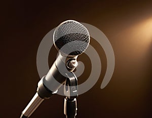Vintage Microphone Illuminated by a Warm Spotlight on Stage