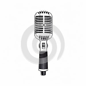 Vintage Microphone Illustration: Minimalist 2d Design On White Background