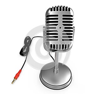 Vintage microphone isolated on white. Front view. 3D illustration
