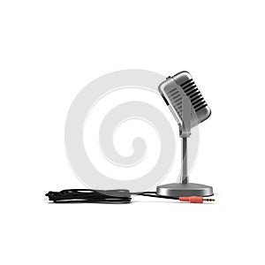 Vintage microphone isolated on white. Side view. 3D illustration