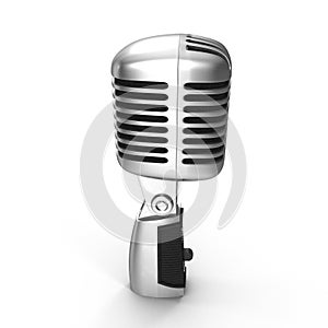 Vintage microphone isolated on white. Side view. 3D illustration