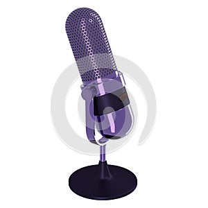 Vintage microphone of purple color isolated on white background. 3d rendering.