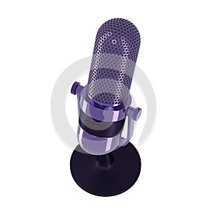 Vintage microphone of purple color isolated on white background. 3d rendering