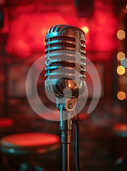 Vintage microphone on stage in pub