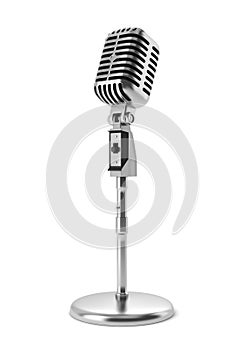 Vintage microphone on stand isolated on white