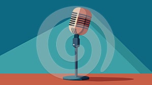 A vintage microphone stands proudly in the corner used for live recordings and sound checks. Vector illustration.