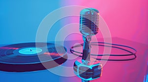 The vintage microphone and vinyl.AI generated image