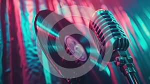 The vintage microphone and vinyl.AI generated image