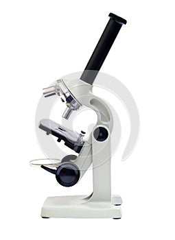 Vintage microscope isolated on a white background.
