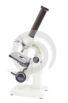 Vintage microscope isolated on a white background.