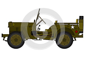 Vintage military car isolated on the white background