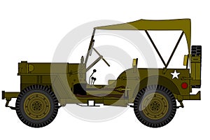 Vintage military car isolated on the white background