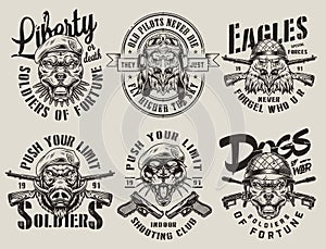 Vintage military monochrome emblems