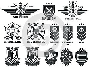 Vintage military vector labels and patches