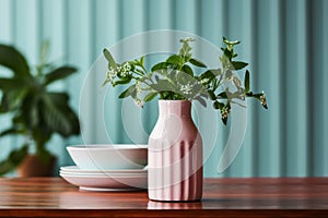 Vintage milk glass with strawberry milkshake, mint, and strawberries on wooden background