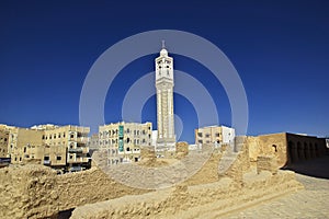 The vintage minaret in Seiyun city of Hadhramaut, Yemen