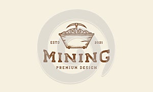 Vintage minecart logo symbol icon vector graphic design illustration