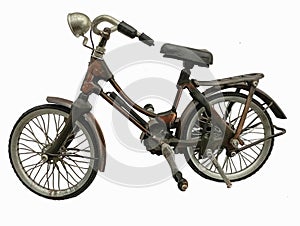 vintage miniature classic unique riding bicycle, decorated brown bicycle, as a gift from jogja, isolated on white background