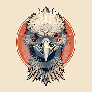 Vintage Minimalist Eagle Head Vetro Illustration With Dark Beige And Red