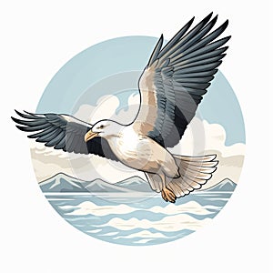 Vintage Minimalist Eagle Illustration: Chic Seagull Flying Above Ocean