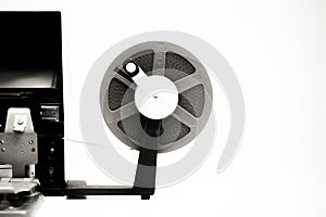 Vintage 8mm movie editing desktop in black and white