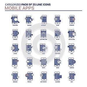 Vintage Mobile apps Icon set - 25 Flat Line icon set