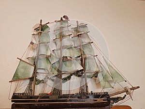 Vintage model wooden sailing ship