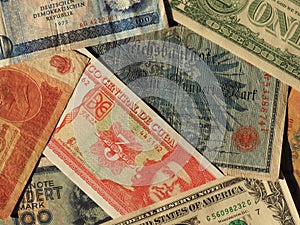 vintage money of communist countries and dollar notes