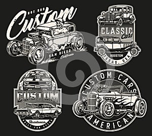 Vintage monochrome american custom cars logos