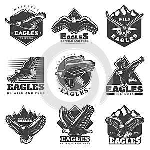 Vintage Monochrome American Eagles Labels Set