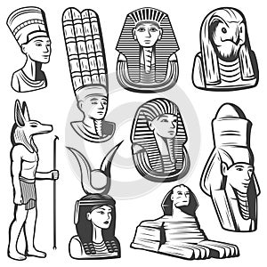 Vintage Monochrome Ancient Egypt People Set