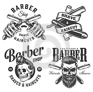 Vintage monochrome barbershop logotypes