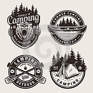 Vintage monochrome camping logotypes