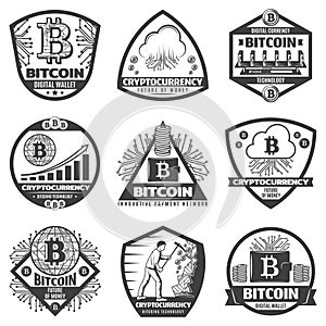 Vintage Monochrome Crypto Currency Labels Set