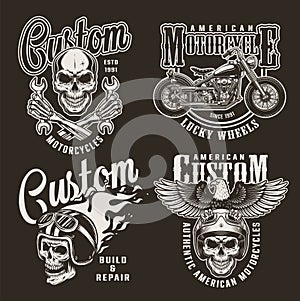 Vintage monochrome custom motorcycle prints