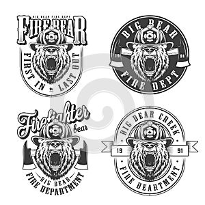 Vintage monochrome firefighting emblems set