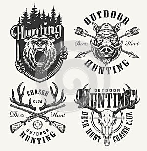 Vintage monochrome hunting club logotypes