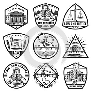 Vintage Monochrome Judicial System Labels Set