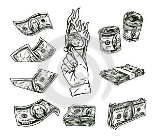 Vintage monochrome money elements concept
